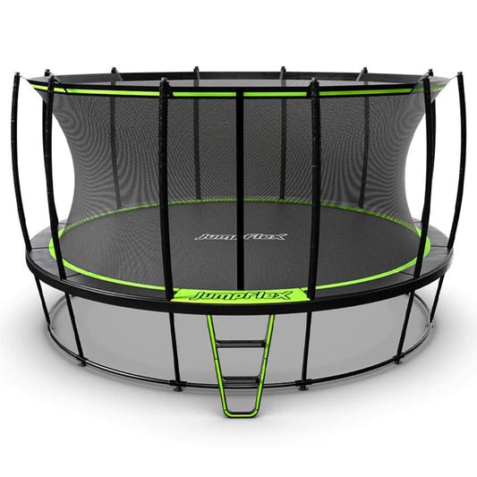 14ft Jumpflex Hero Trampoline with Safety Net Enclosure for Kids, Best Heavy Duty 550lb 14 Foot Round Outdoor Backyard Trampoline with Ladder