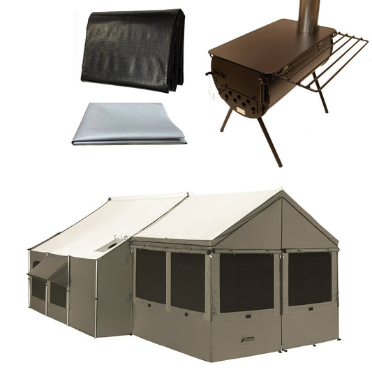 12x12 Cabin Lodge Canvas Tent and Camping Stove Bundle by Kodiak Canvas