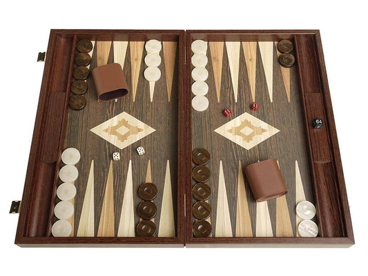 19-inch Wood Backgammon Set - Mahogany with Printed Field and Side Racks